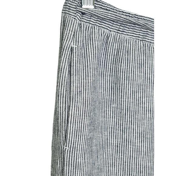 Marine Layer Navy Blue White Linen Rayon High Waist Wide Leg Cropped Pants - Picture 6 of 8